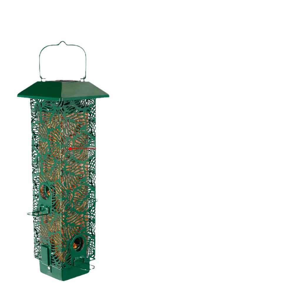 Solar Panel Metal Mesh Squirrel-Resistant Decorative Green Bird Feeder with Rodent-Proof Mechanism